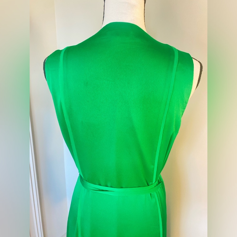 Banana Republic Kelly Green Vneck Midi Wrap Dress Tie Belt Medium Sleeveless NWT - Picture 7 of 17